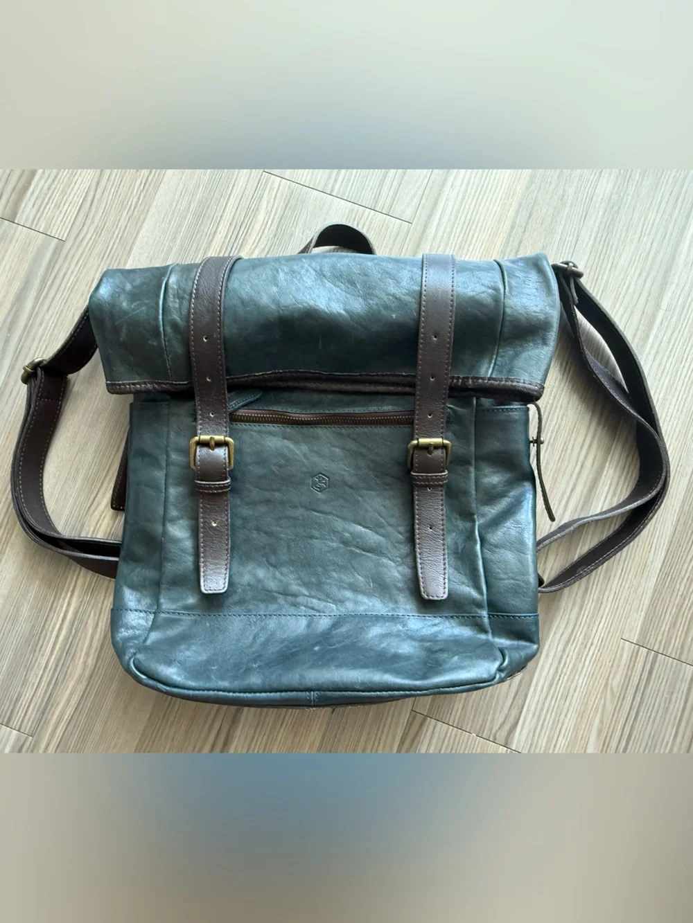 Men's Blue Italian Leather Backpack